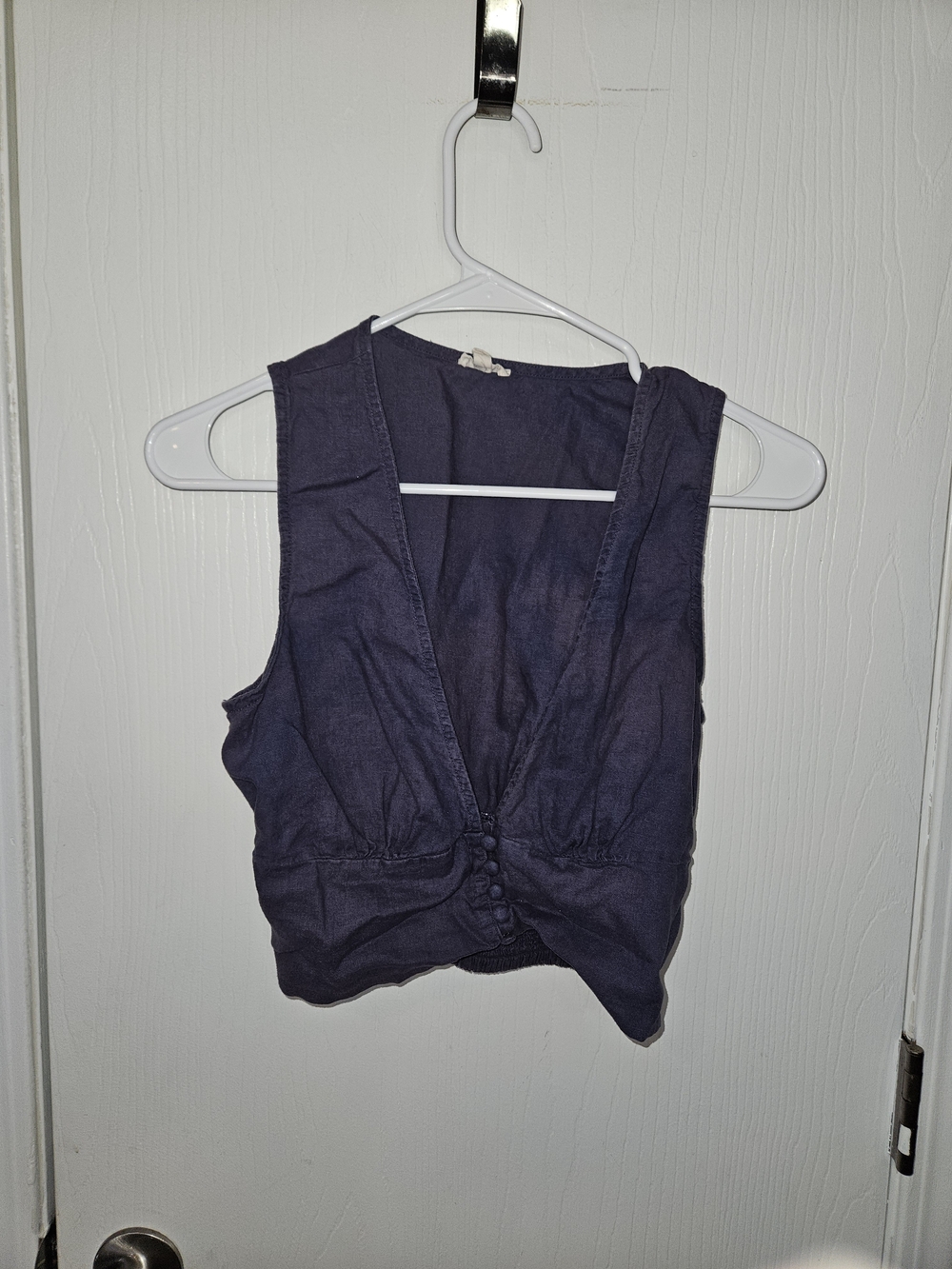 aerie Blue Sleeveless Button-Front Crop Top